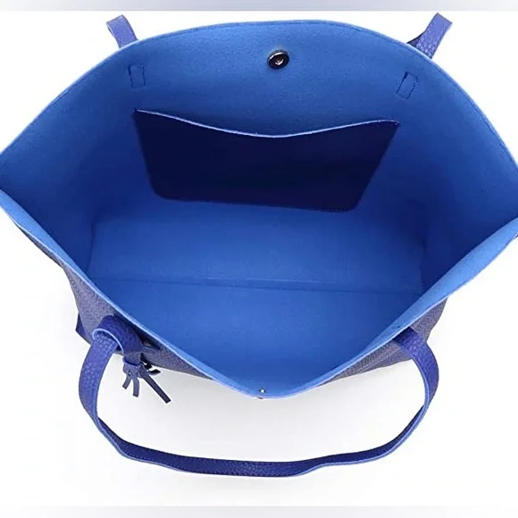 ROYAL BLUE PEBBLED SOFT FAUX LEATHER TOTE SHOULDER BAG - Picture 5 of 5